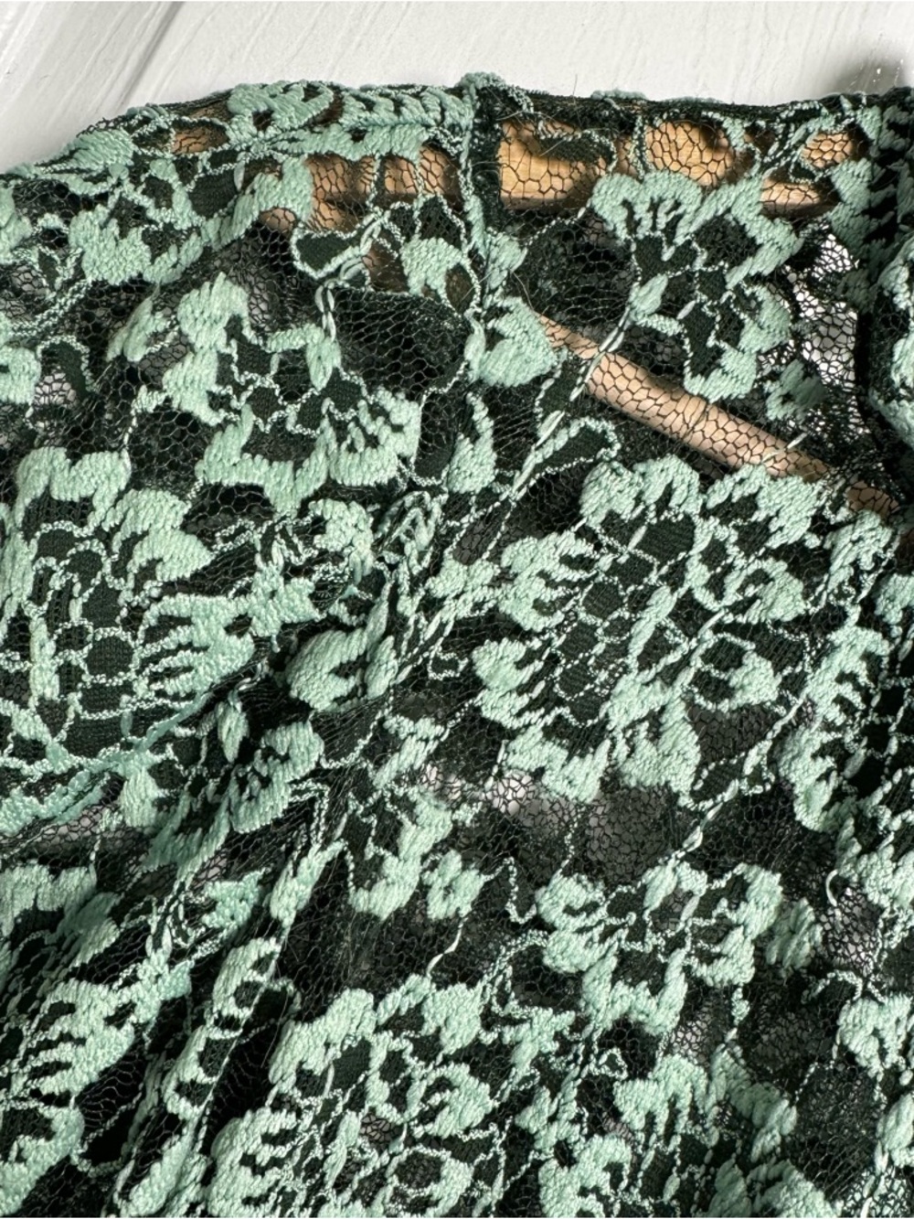 Anthropologie Dolan Lace Blouse XS Green Sheer Floral Ruffle Neck Romantic Top - Picture 6 of 13